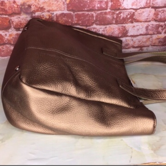 Talbots Metallic Golden Bronze Soft Pebbled Leather Tote and Wallet Set - Picture 4 of 13